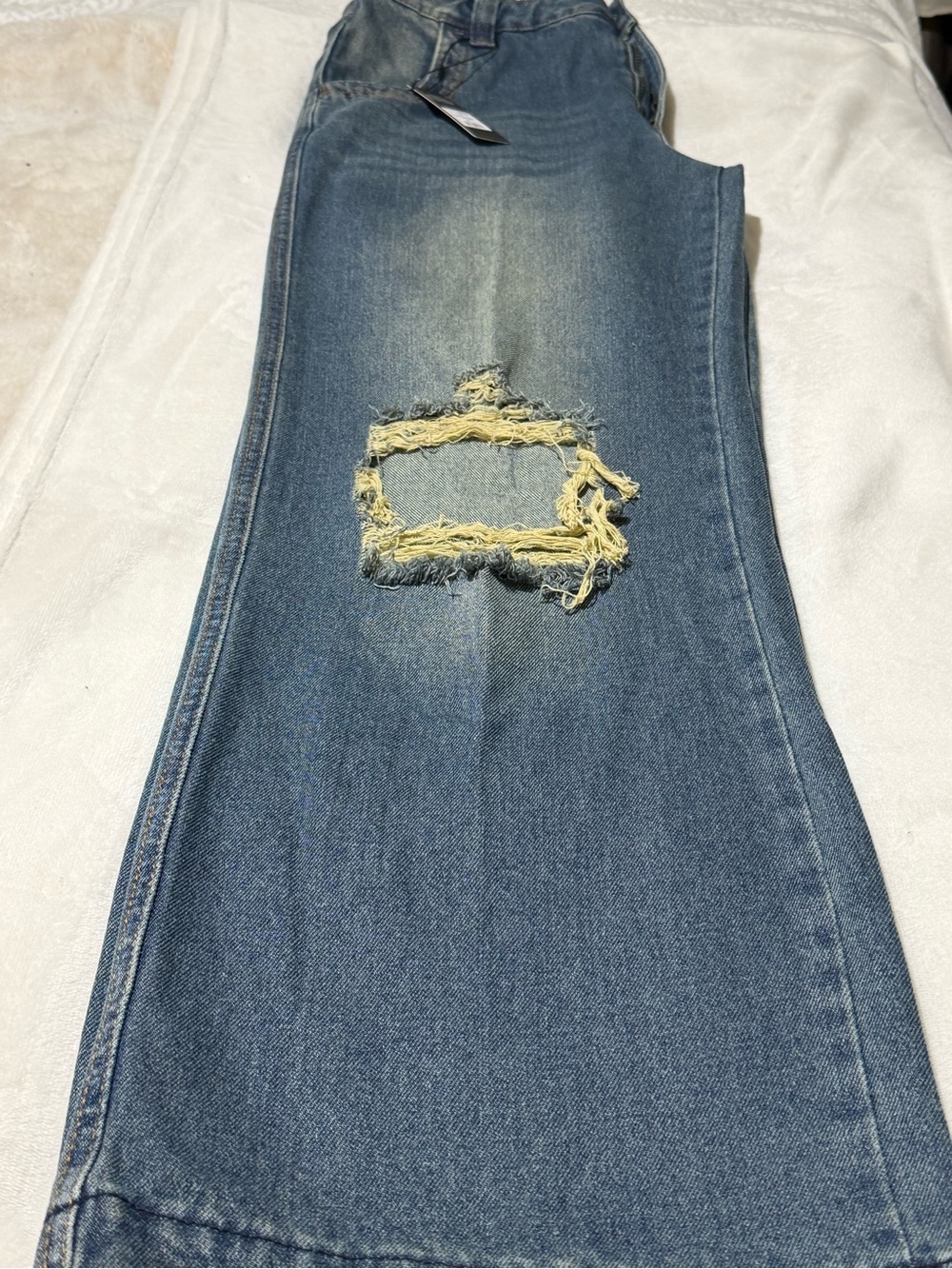Fashion Nova Blue Distressed Straight Leg Jeans